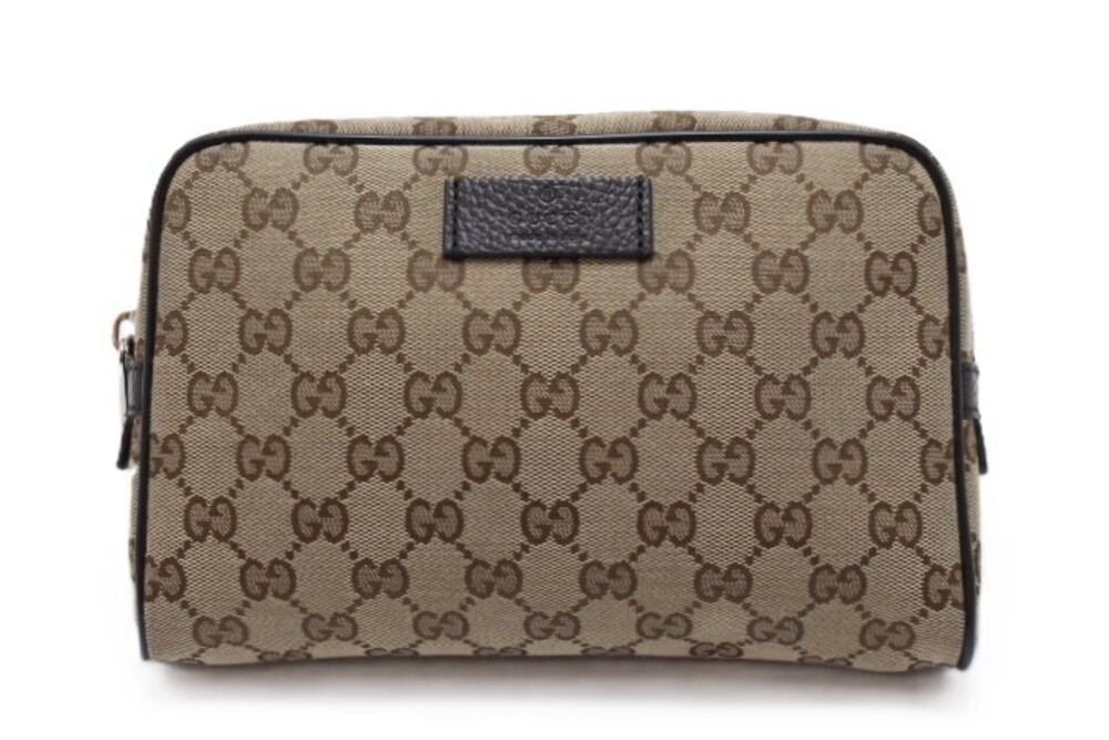 Gucci GG Waist Bag Beige Cream Dark Brown Canvas Leather